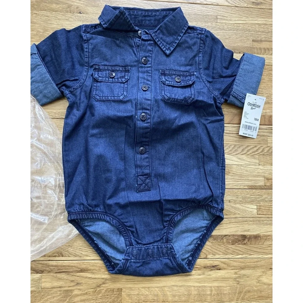 NWT -Oshkosh B'gosh‎ Bodysuit 18 Mo Denim Front Pockets
